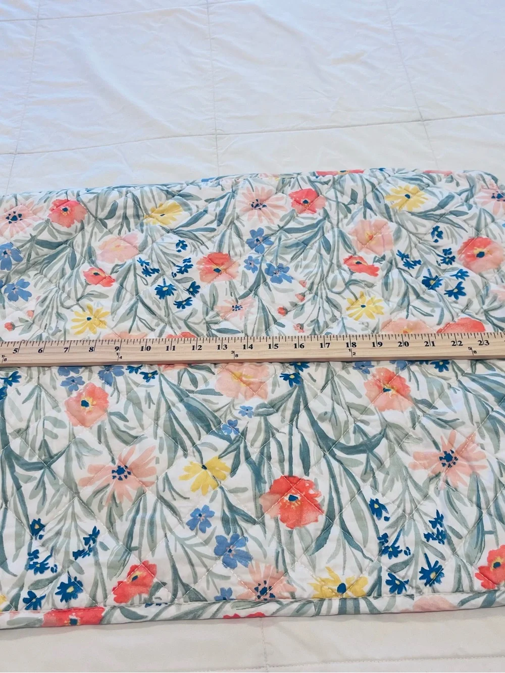 Rachel Ashwell Floral Pillow Sham Quilted White Green Peach